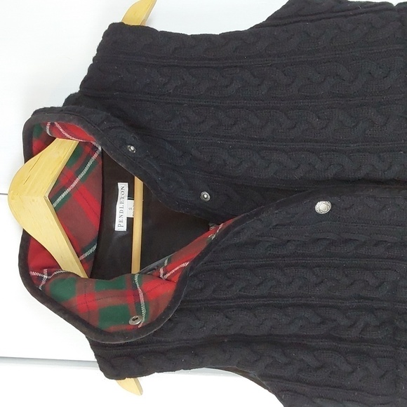 Pendleton Womens Red/Green Plaid Zipper Lambswool Sweater Vest Preppy Sz.Small - Picture 2 of 11